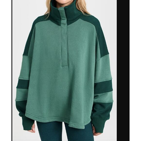 Free People Movement Green Warm Down Pullover Colorblock Sweatshirt Size M - Picture 1 of 11